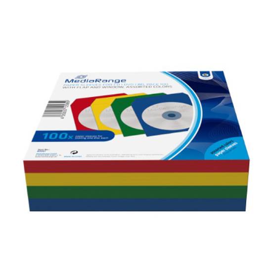 MediaRange Paper Sleeves for 1 Disc Assorted Colour 100 Pack