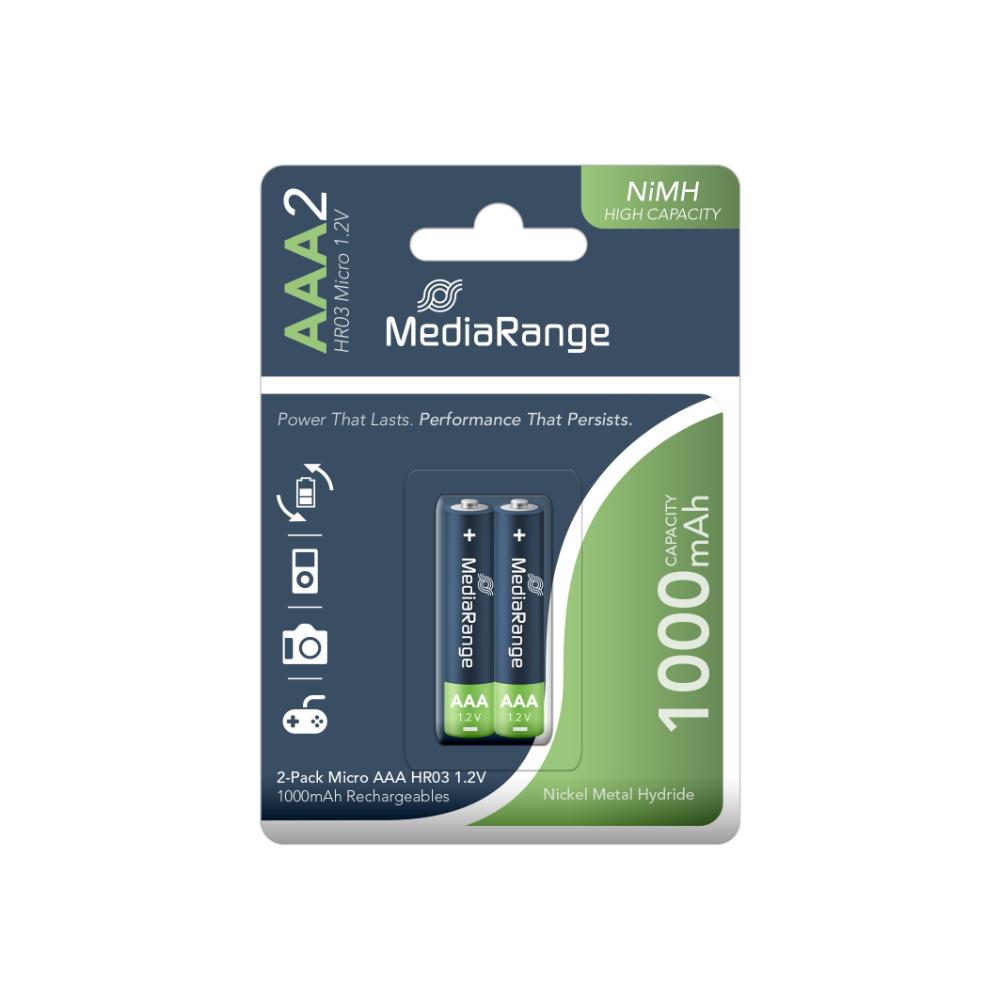 MediaRange High Capacity Rechargeable NiMH Accus Micro AAA|HR03|1.2V Pack 2