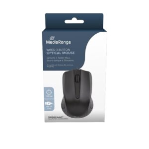 MediaRange Optical Mouse Corded 3-Button (Black Wired)