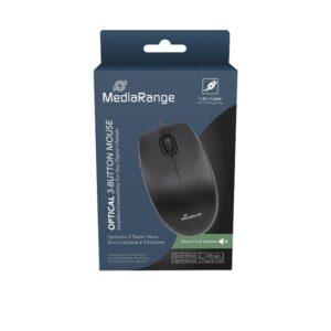 `MediaRange Optical Mouse Corded 3-Button Silent-click (Black, Wired)